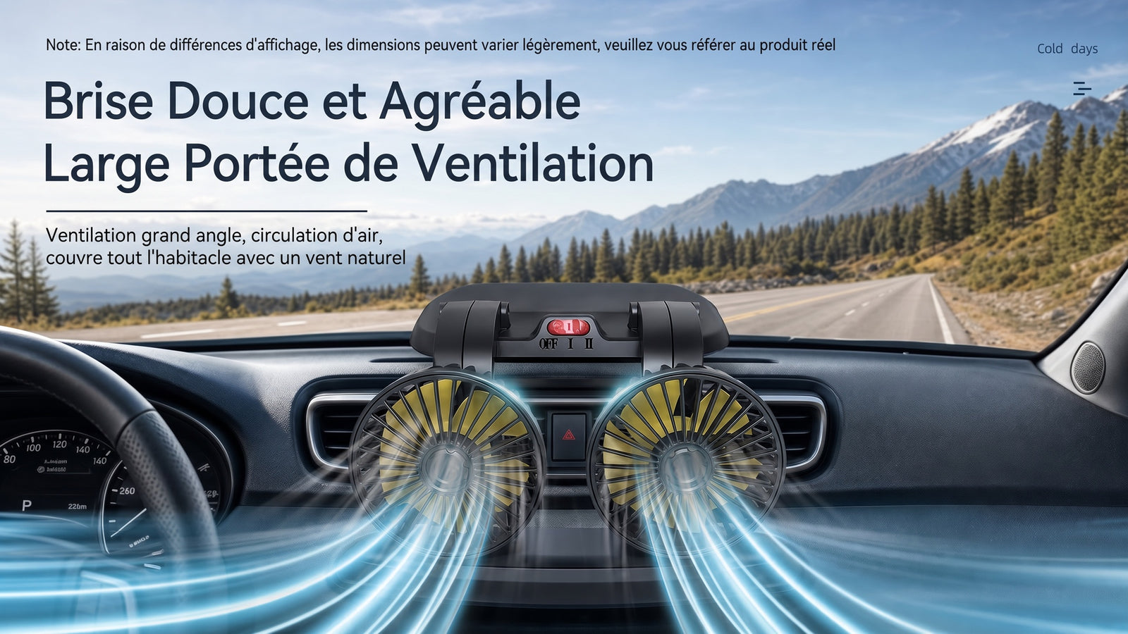 Ventilateur USB voiture silencieux refroidissement habitacle 360 - Detail air frais