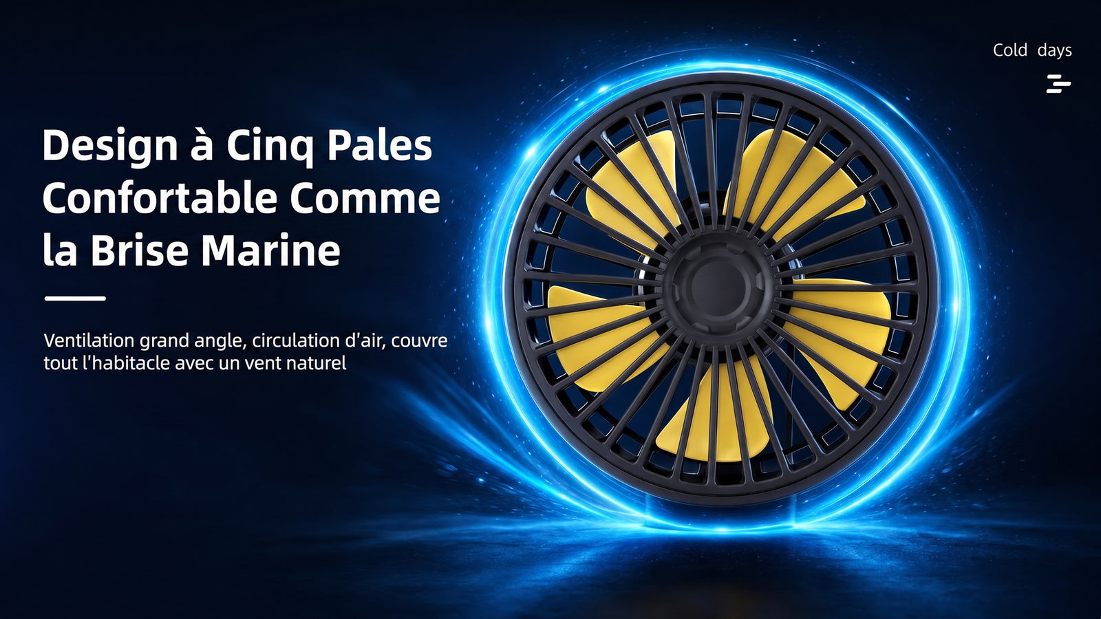 Ventilateur USB voiture silencieux refroidissement habitacle 360 - Detail cinq pales