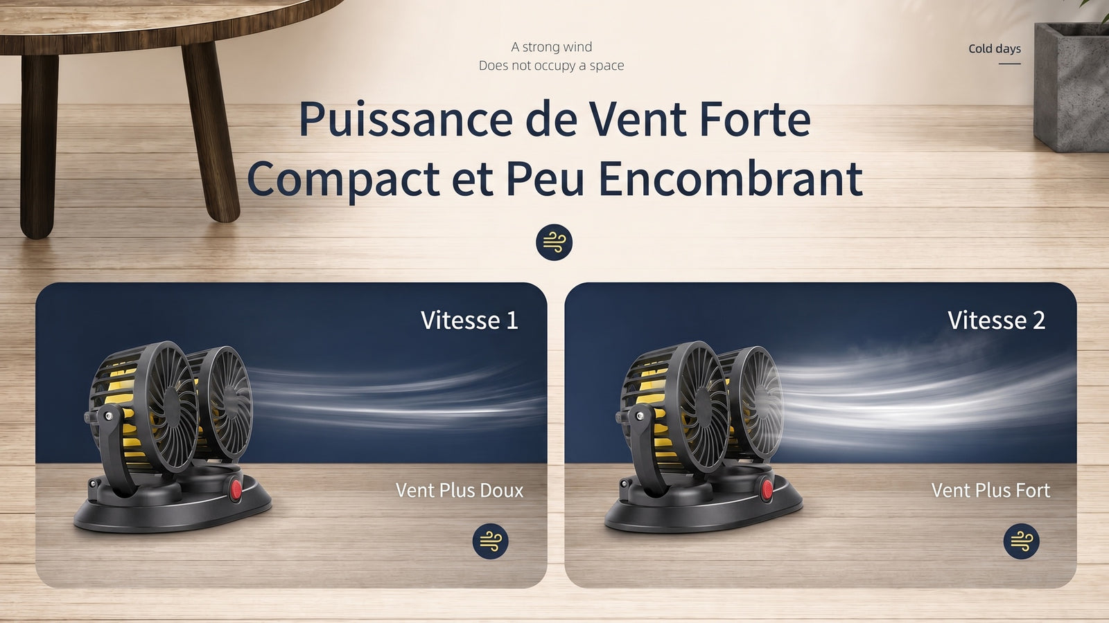 Ventilateur USB voiture silencieux refroidissement habitacle 360 - Detail vent puissant