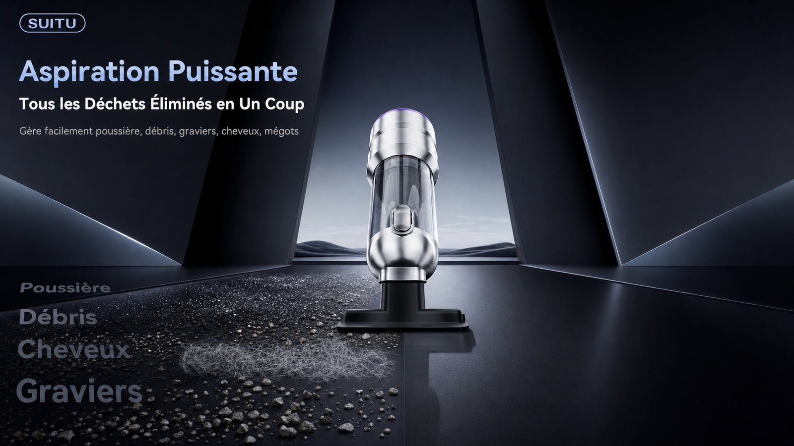 Aspirateur voiture sans fil souffle aspire 2 en 1 - Detail aspiration puissante