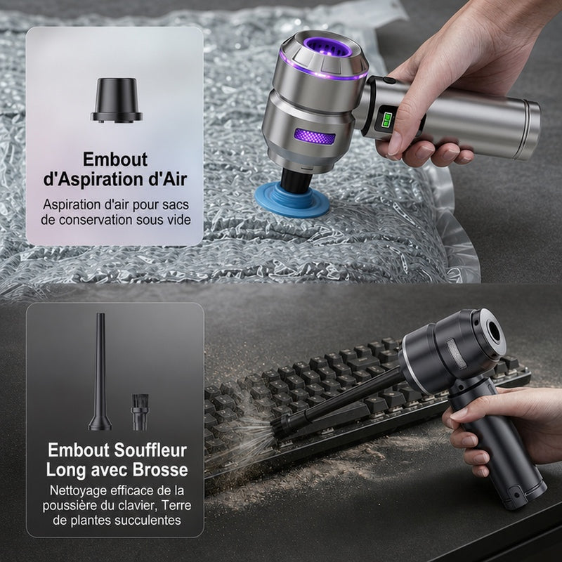 Aspirateur voiture sans fil souffle aspire 2 en 1 - Embouts aspiration et brosse