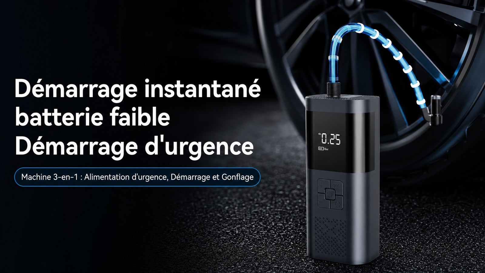 Booster batterie compresseur air 4 en 1 - Detail demarrage instantane