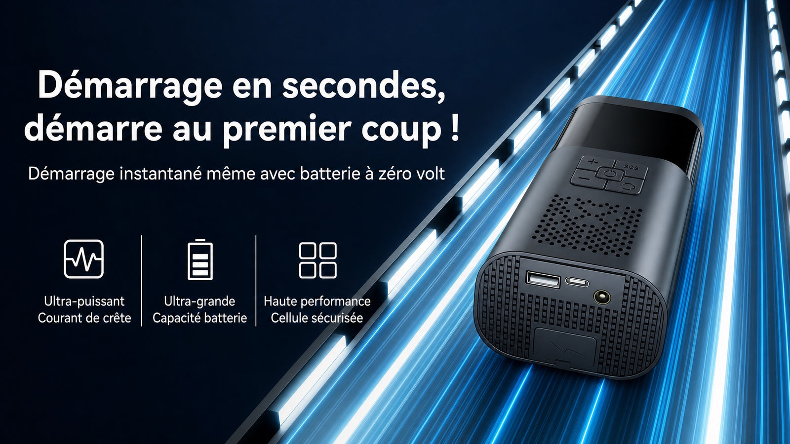 Booster batterie compresseur air 4 en 1 - Detail demarrage rapide