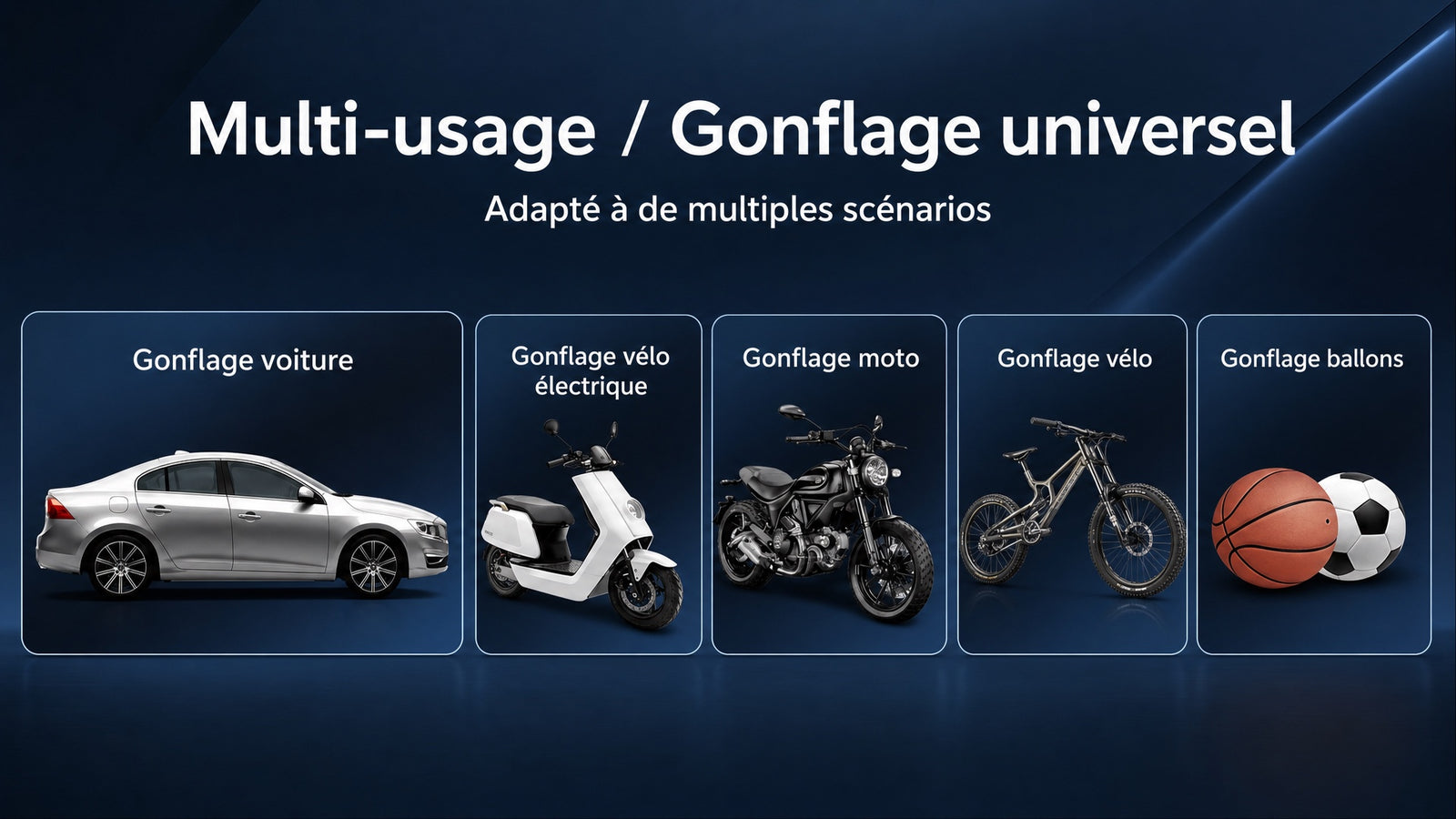 Booster batterie compresseur air 4 en 1 - Detail gonflage multi scenes