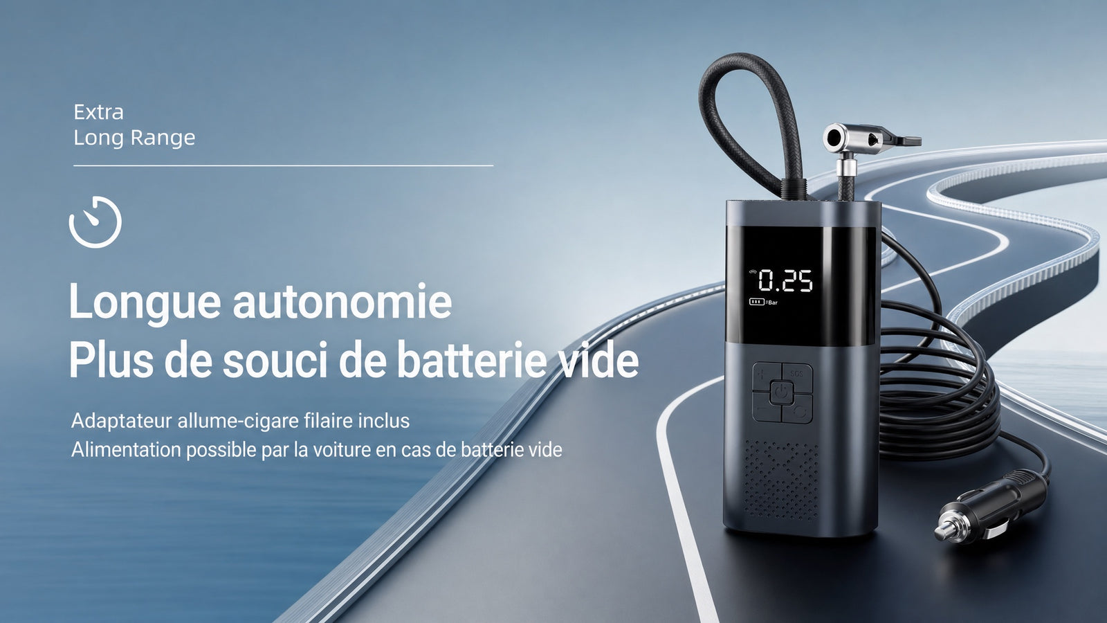 Booster batterie compresseur air 4 en 1 - Detail longue autonomie