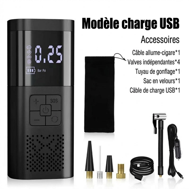 Booster batterie compresseur air 4 en 1 - Modèle charge USB