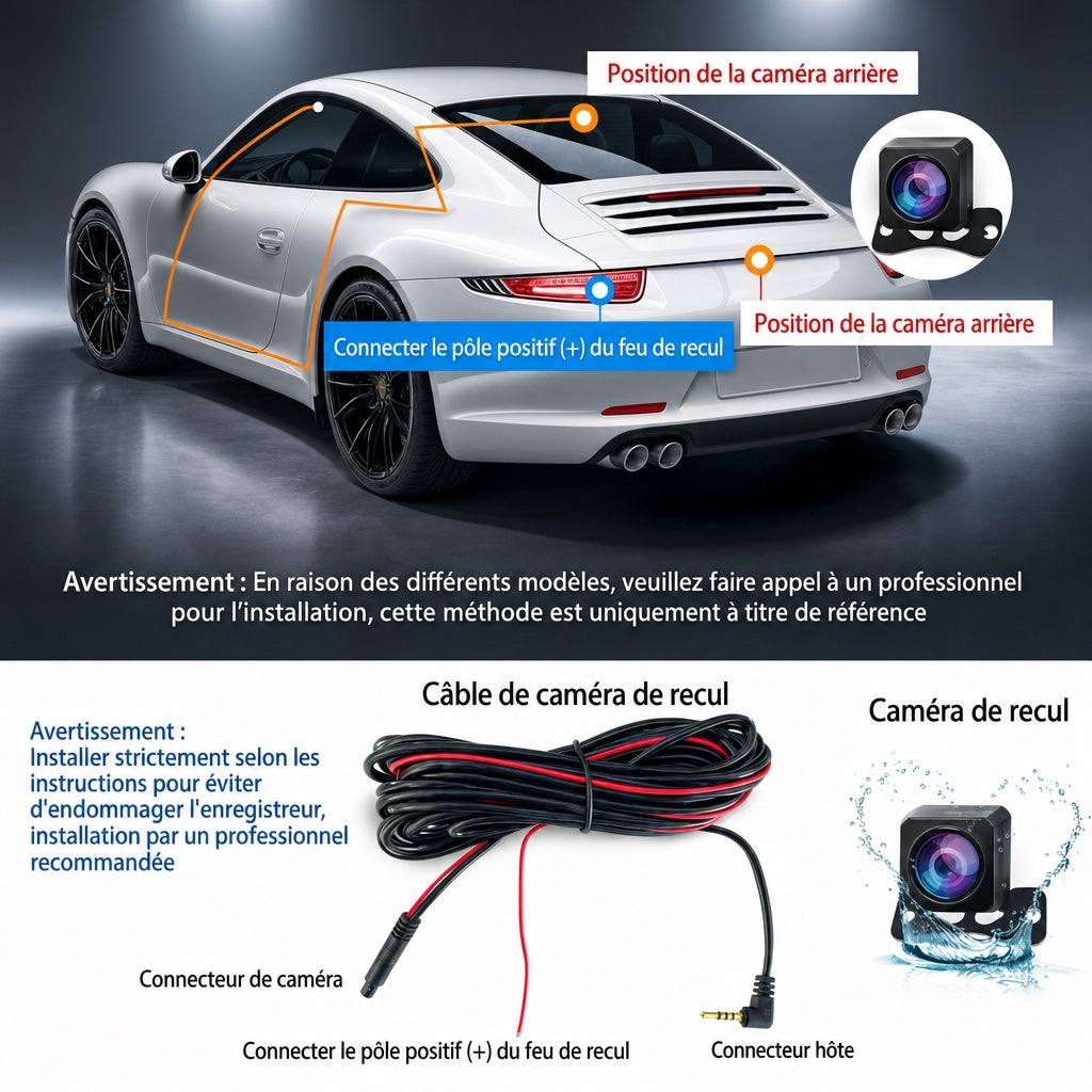 Dashcam ADAS streaming double caméra - installation caméra arrière