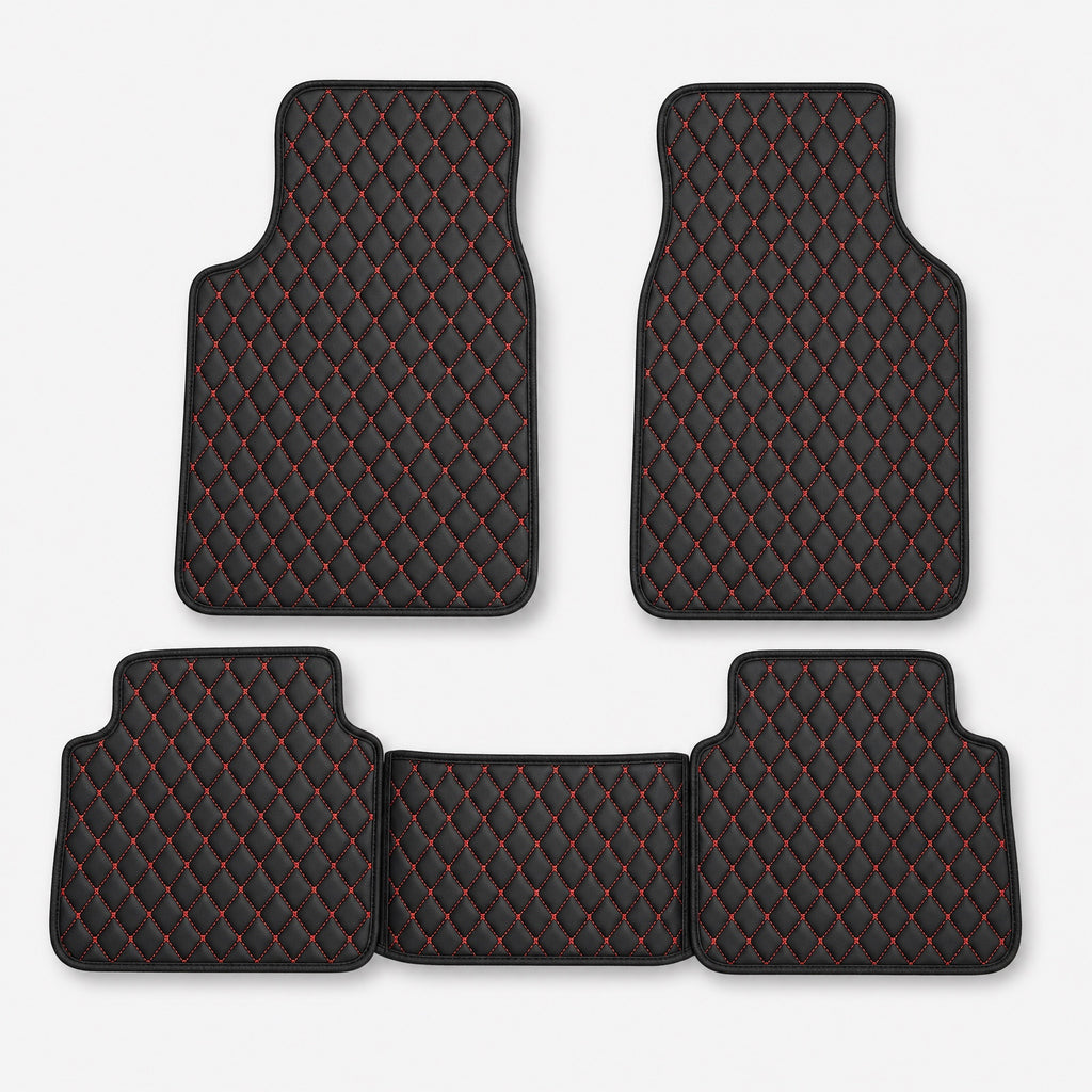 Tapis cuir 5 pièces - noir coutures rouges