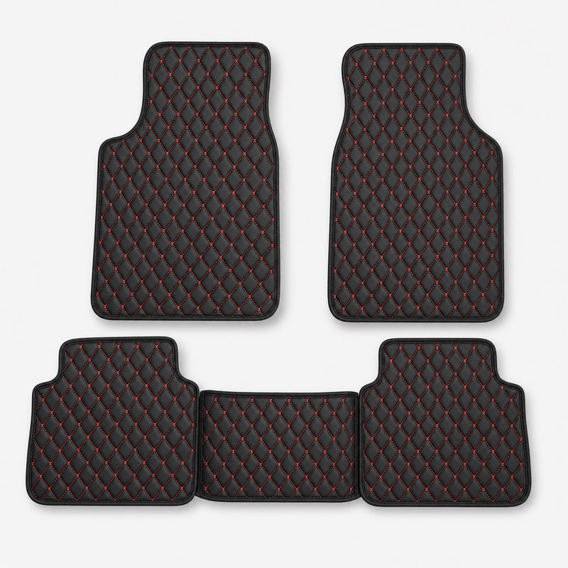 Tapis cuir 5 pièces - noir coutures rouges
