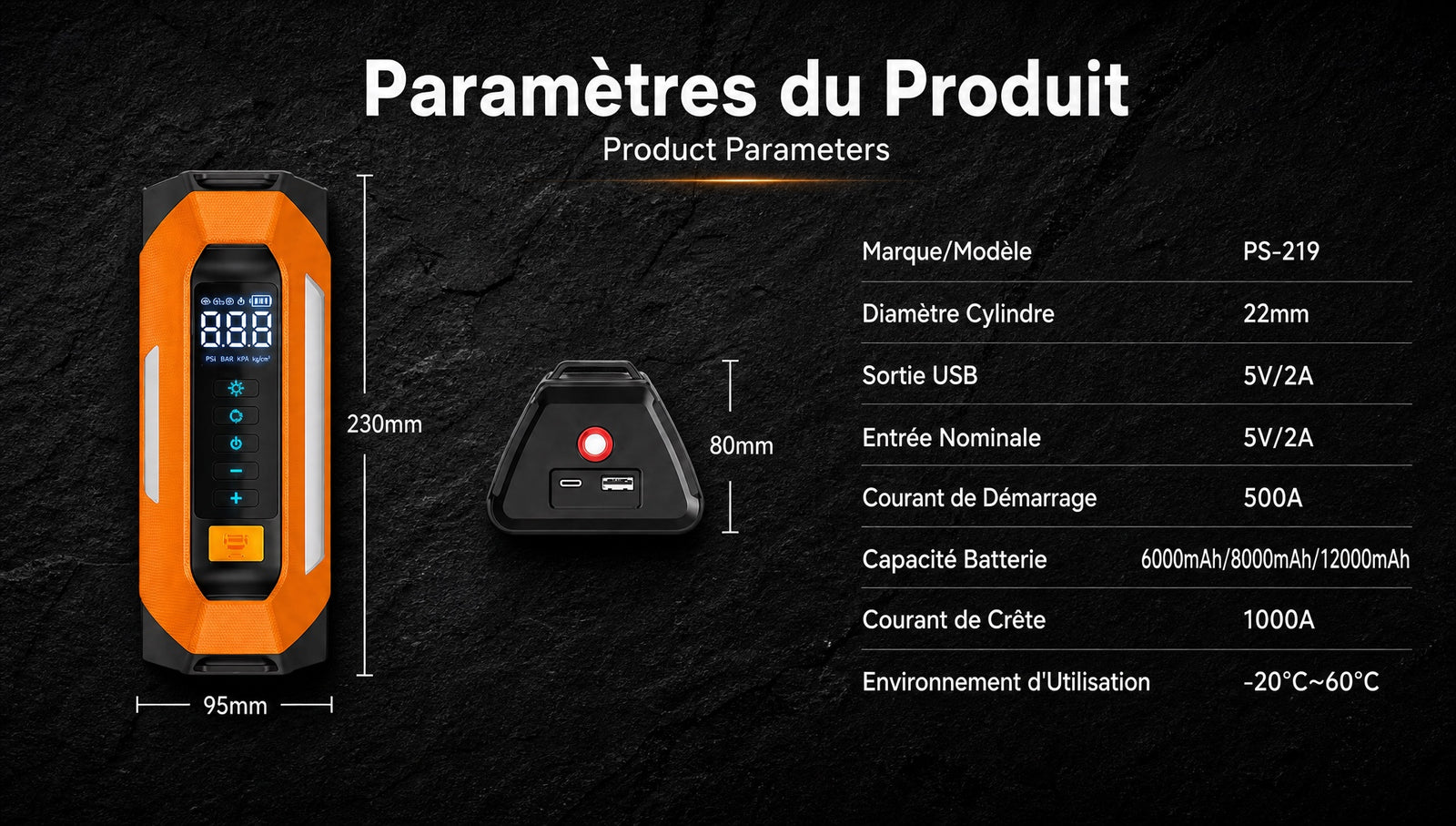 Paramètres détaillés du produit