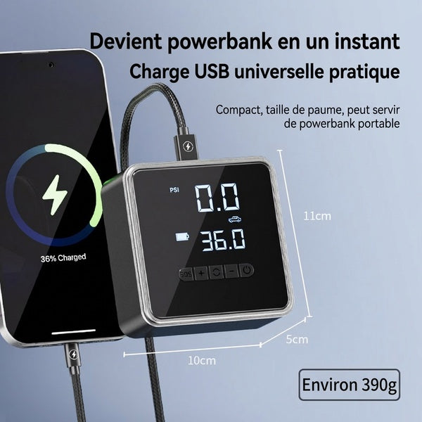 Compresseur air sans fil pneus gonfleur portable numerique - batterie externe USB