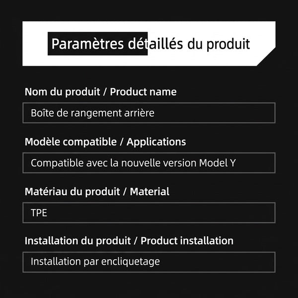 Organisateur coffre voiture - paramètres produit