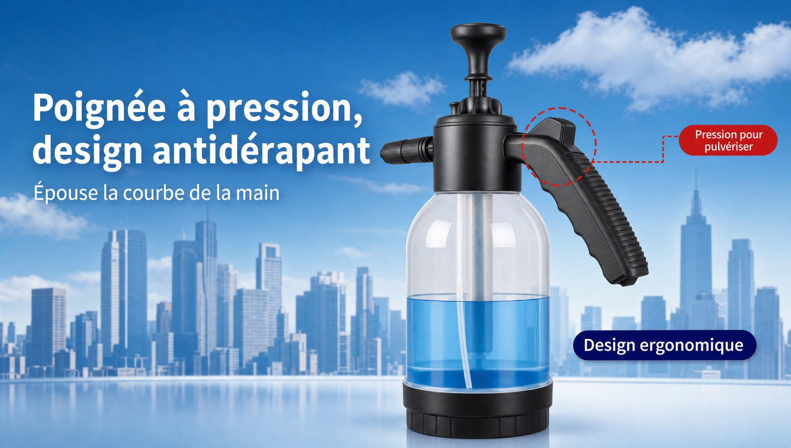 Pulverisateur mousse lavage voiture pression manuelle - Detail poignee