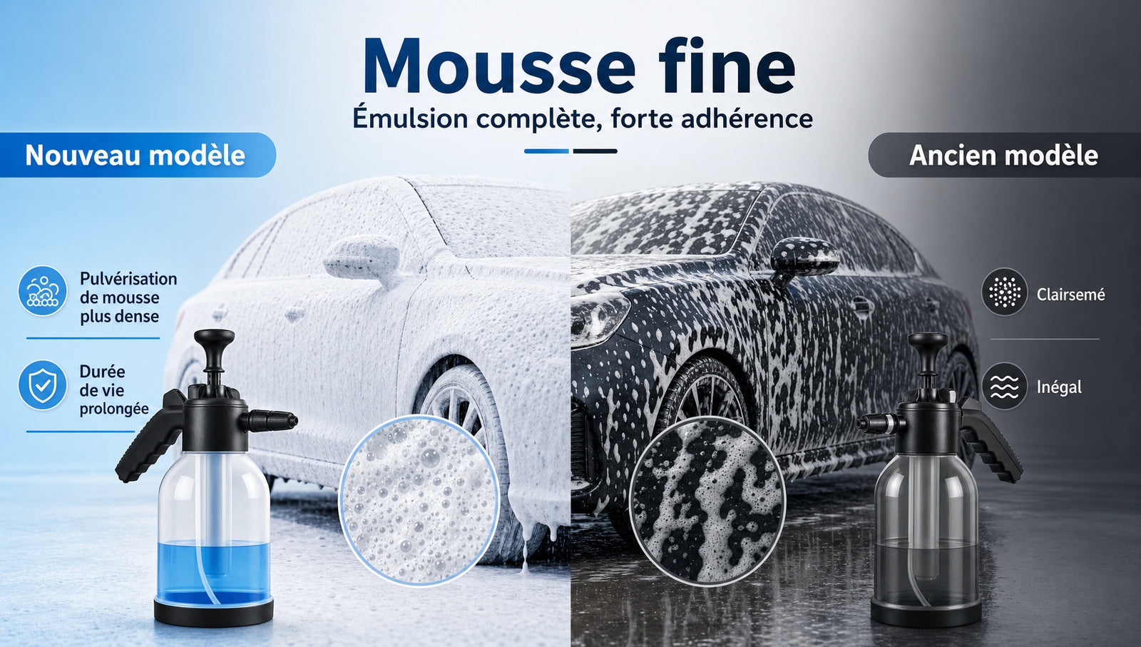 Pulverisateur mousse lavage voiture pression manuelle - Detail mousse fine