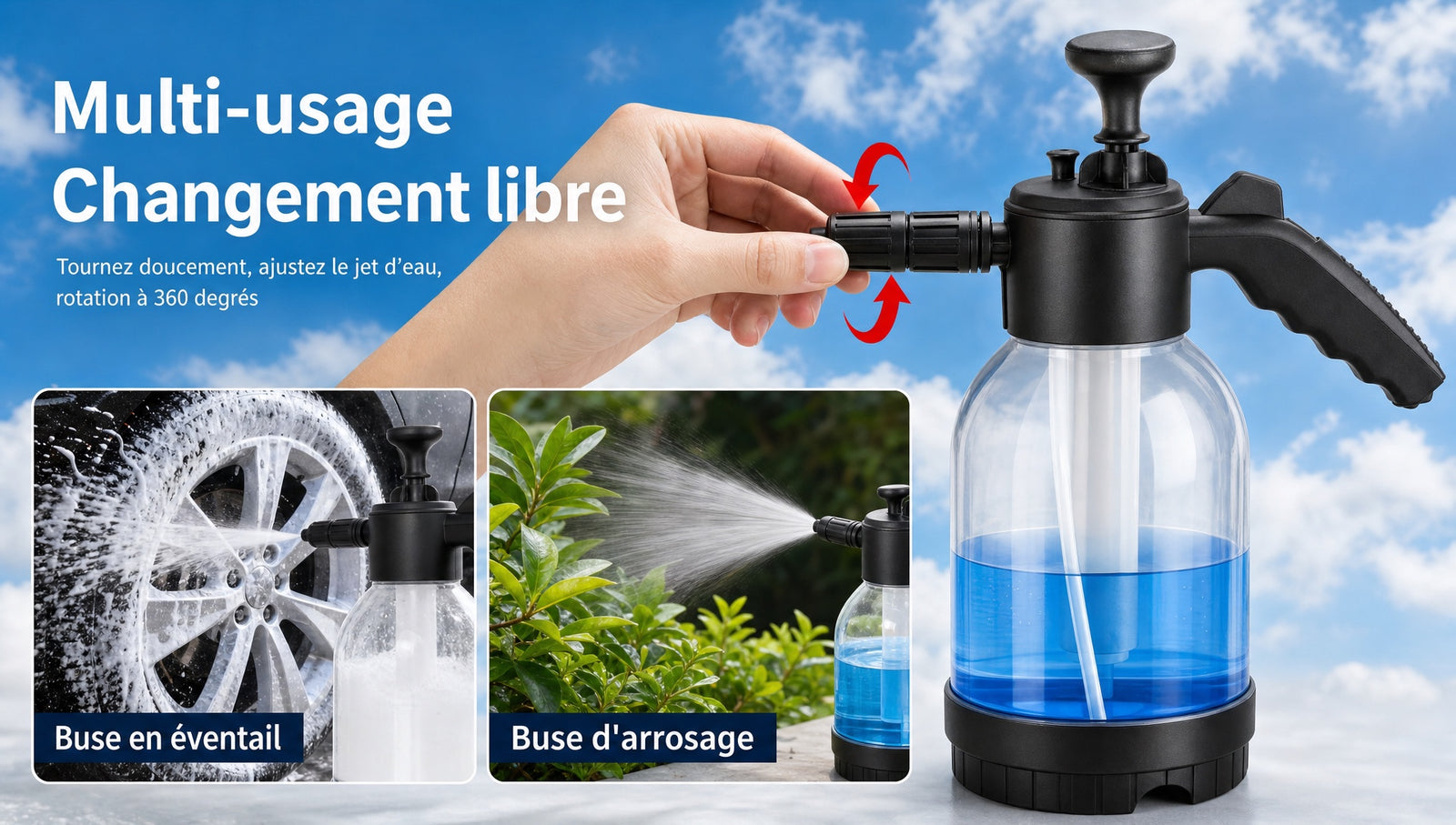 Pulverisateur mousse lavage voiture pression manuelle - Detail usages multiples