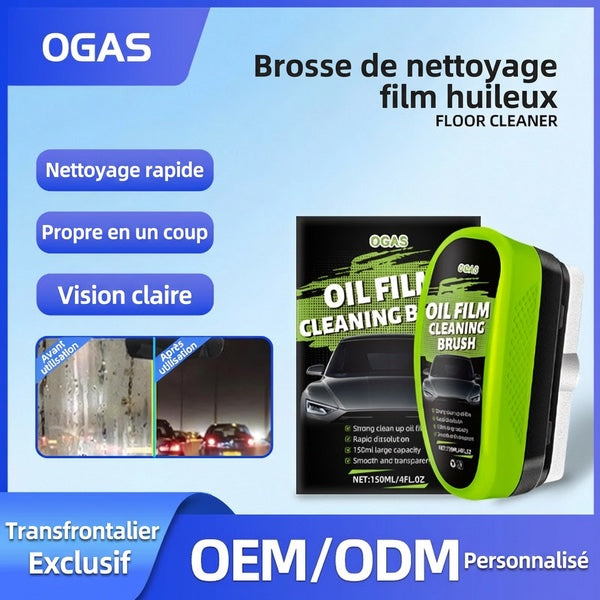 Brosse anti film gras pare brise OGAS - Brosse nettoyage film huileux double produit