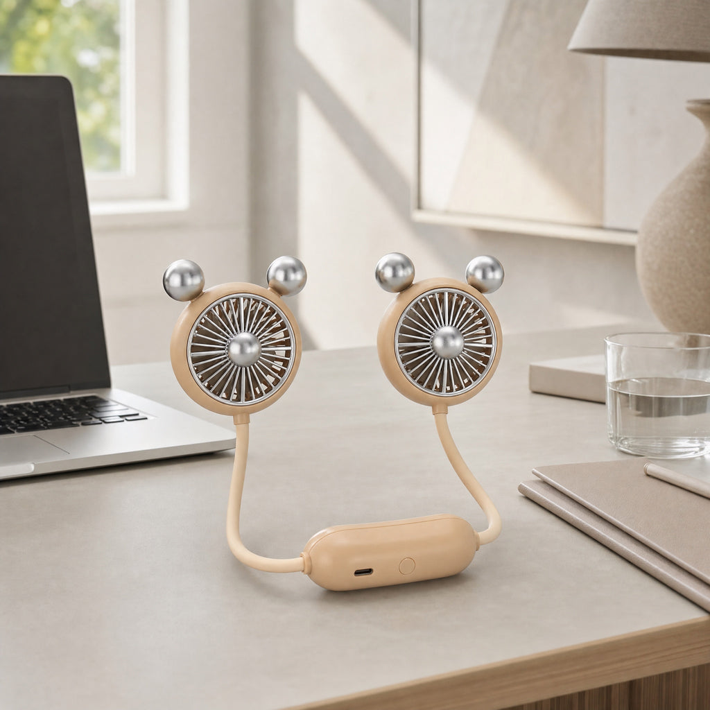 Ventilateur Tour de Cou Rechargeable USB-C — Double Tête, 3 Vitesses