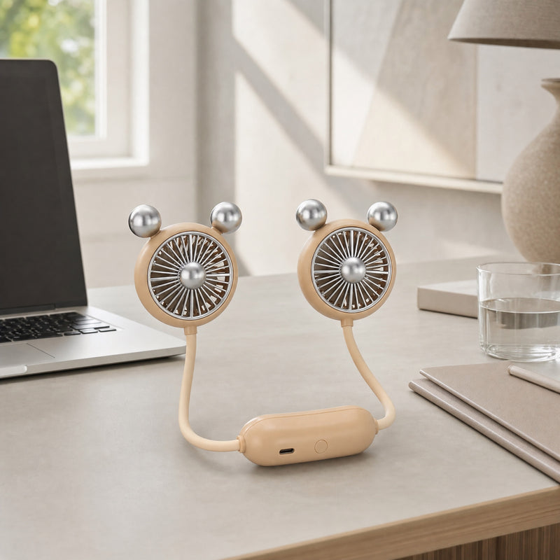 Ventilateur Tour de Cou Rechargeable USB-C — Double Tête, 3 Vitesses