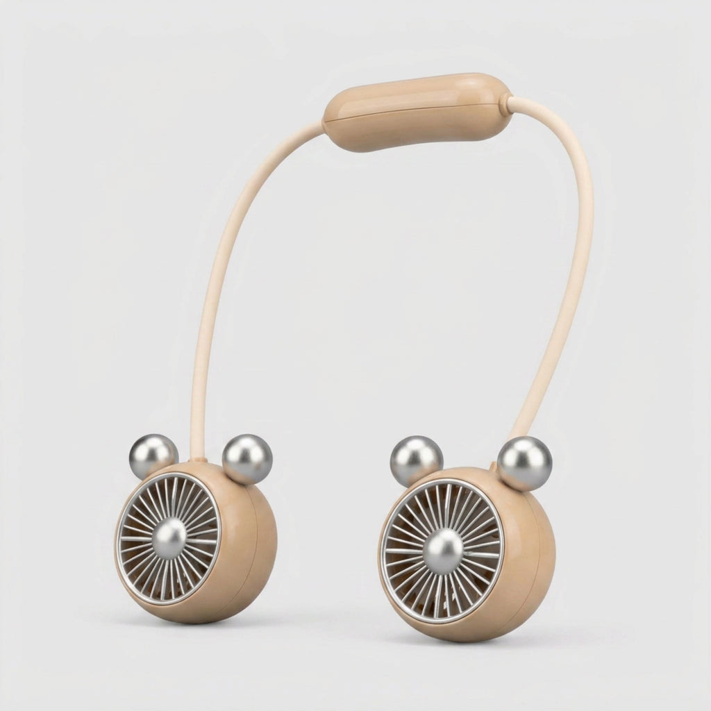 Ventilateur tour de cou double tête beige - vue de trois quarts