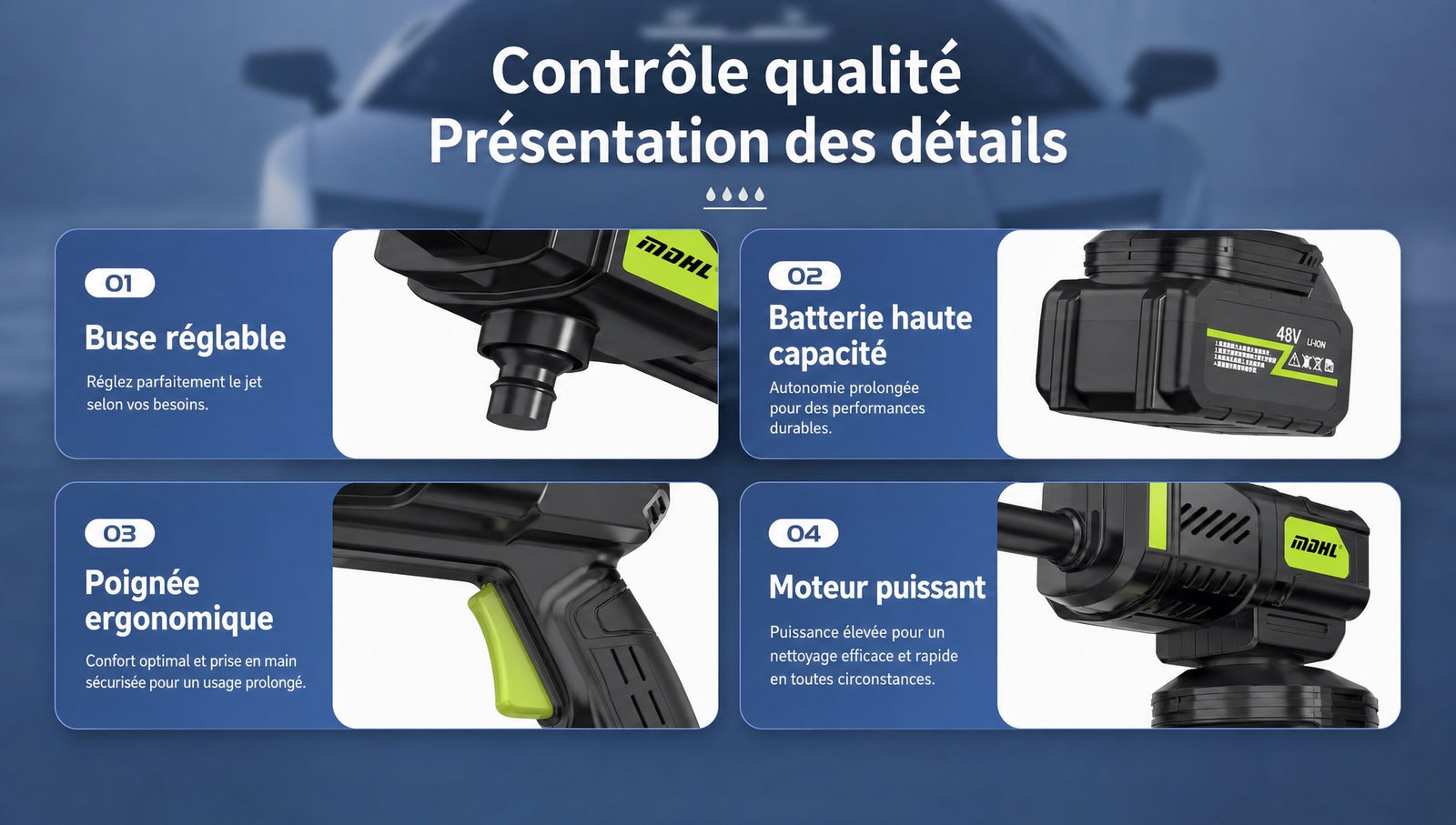 Nettoyeur pression sans fil - details des composants