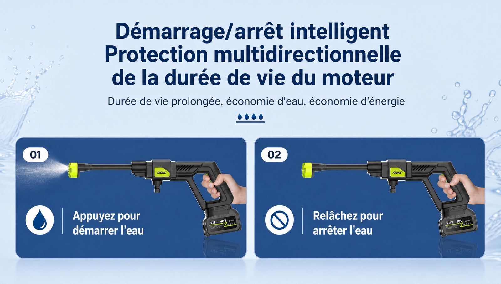 Nettoyeur pression sans fil - demarrage et arret