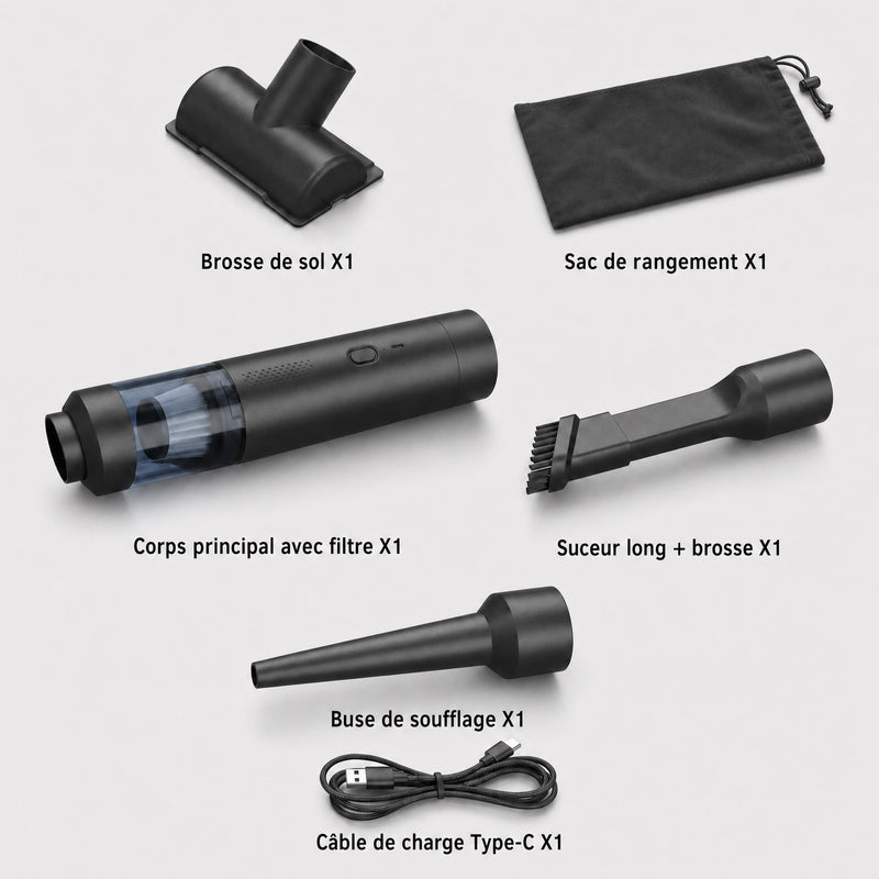 Pack avance aspirateur voiture sans fil noir avec accessoires