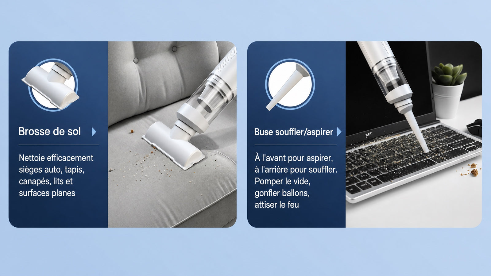 Aspirateur voiture sans fil - accessoires inclus