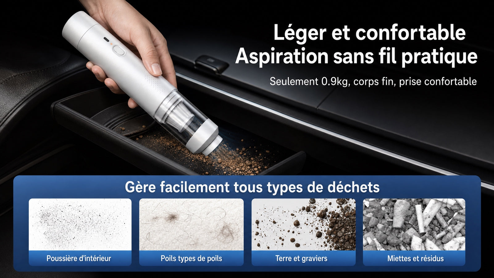 Aspirateur voiture sans fil - format compact