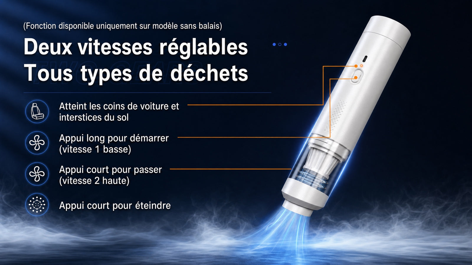 Aspirateur voiture sans fil - deux vitesses