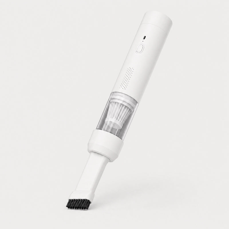 Aspirateur voiture sans fil blanc avec embout brosse