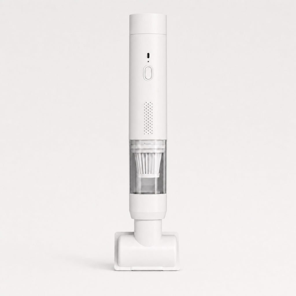Aspirateur voiture sans fil blanc avec embout sol